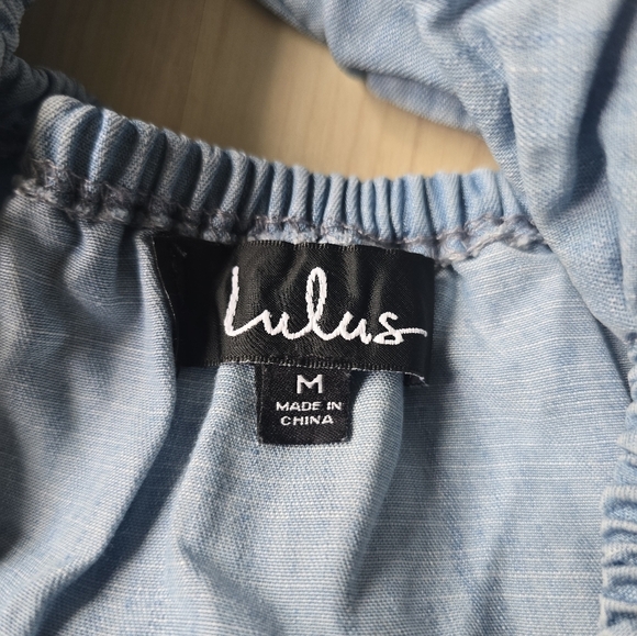 Lulus Light Blue Chambray Off-the-Shoulder Dress Size Medium - Picture 7 of 11